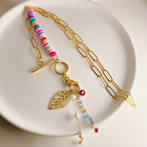 Süße künstlerische Blätter-Halskette mit Edelstahlbeschichtung