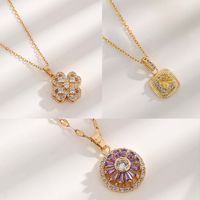 Simple Style Round Stainless Steel Plating Inlay Zircon Gold Plated Pendant Necklace