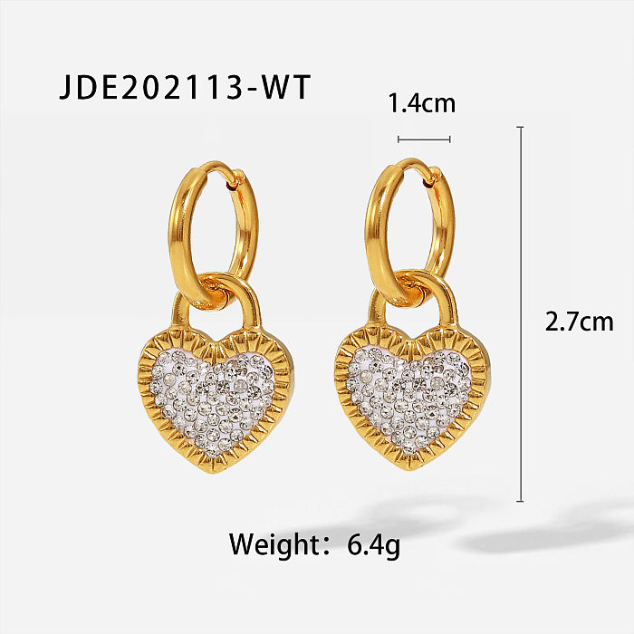 Neue Art 18K Gold überzogene herzförmige Schloss-eingelegte schwarze weiße Zirkon-Anhänger-Edelstahl-Ohrringe