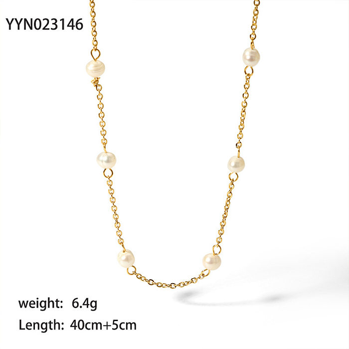 Casual Simple Style Ball Stainless Steel  Freshwater Pearl Beaded Plating 18K Gold Plated Necklace