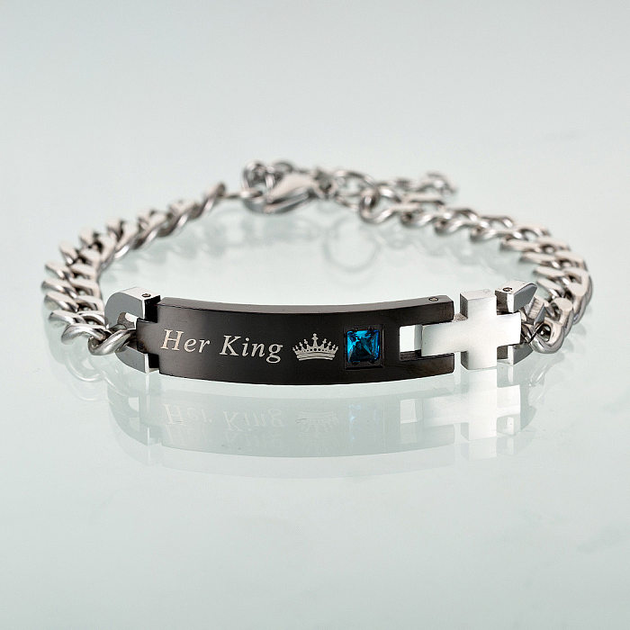 Ornement de commerce électronique transfrontalier en gros européen et américain chaud titane acier Zircon Couple ID Bracelet roi reine couronne bracelet