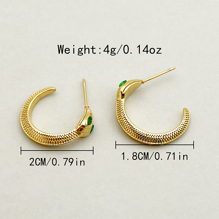 1 Paar schlichte Schlangenplattierungs-Inlay-Ohrringe aus Edelstahl mit Zirkon und vergoldet