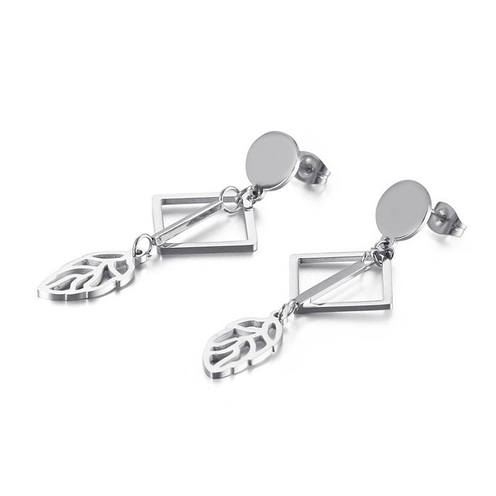 Fashion Diamond-shaped Long Leaf Pendant Earrings Stainless Steel Earrings Wholesale