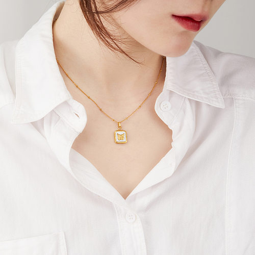 Fashion Square Butterfly Stainless Steel Inlay Shell Pendant Necklace