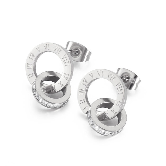 Fashion Letter Stainless Steel  Plating Zircon Earrings 1 Pair