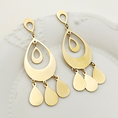 1 Pair Elegant Streetwear Water Droplets Plating Stainless Steel  Gold Plated Drop Earrings
