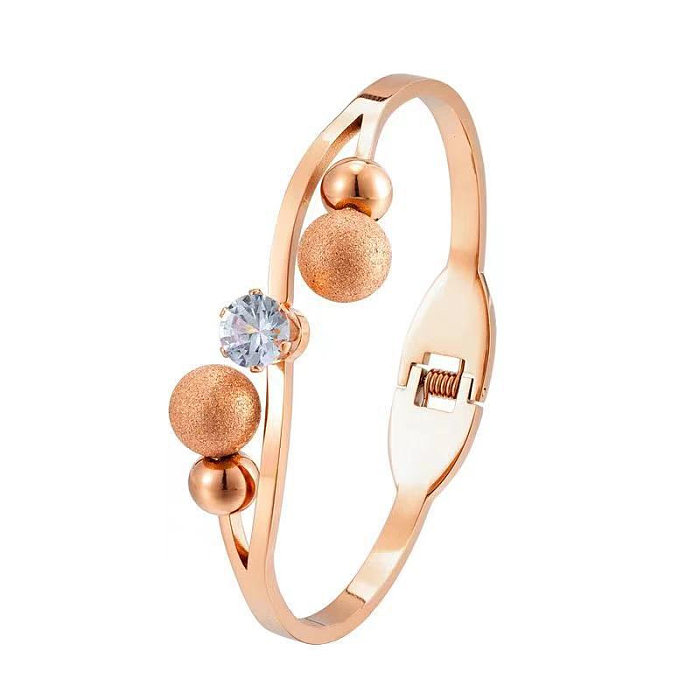 Lady Solid Color Stainless Steel Plating Inlay Artificial Gemstones Bangle