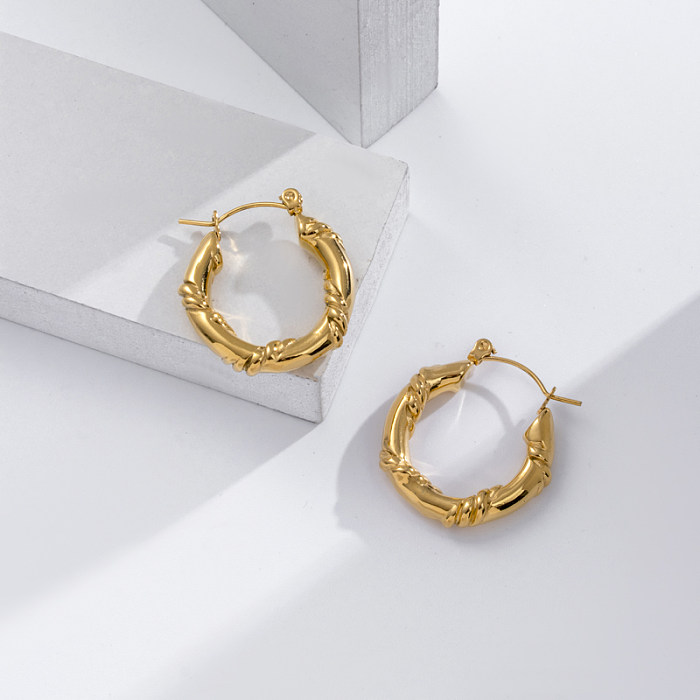 Modern Style Simple Style V Shape Round Stainless Steel  Plating Inlay Zircon 18K Gold Plated Hoop Earrings