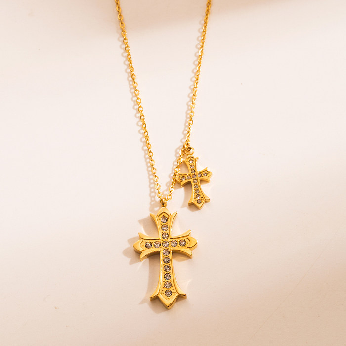 1 Piece Retro Cross Star Heart Shape Stainless Steel  Inlay Zircon Pendant Necklace