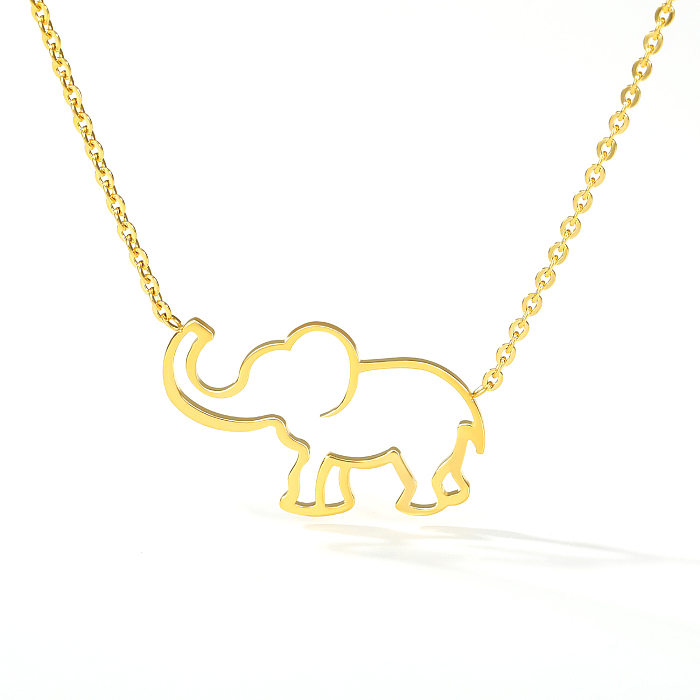 European And American Stainless Steel  Pendant Necklace Lucky Hollow Elephant Clavicle Chain