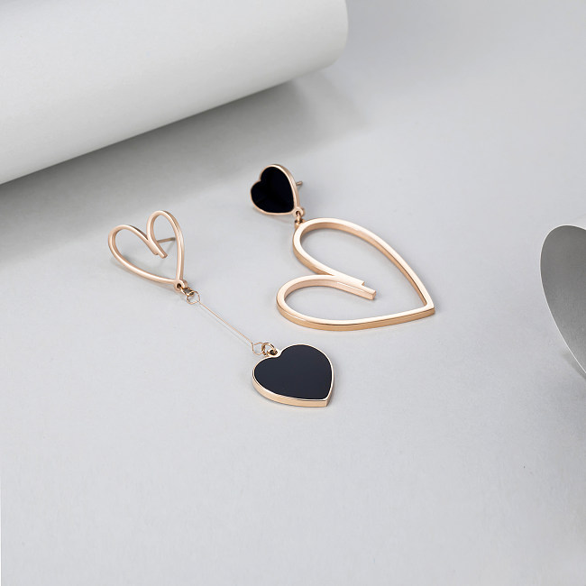 Boucles d'oreilles pendantes en forme de cœur, 1 paire, incrustation de placage en forme de cœur, coquille en acier inoxydable, plaqué or Rose