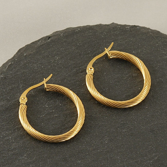 1 Pair Classic Style Round Plating Stainless Steel  18K Gold Plated Hoop Earrings