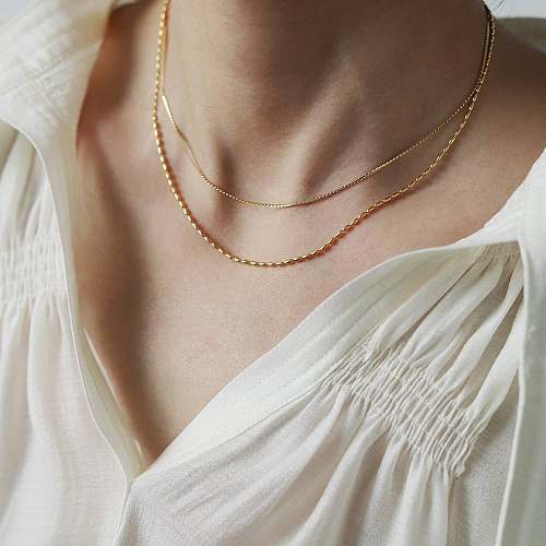 Simple Style Solid Color Stainless Steel Plating Layered Necklaces 1 Piece