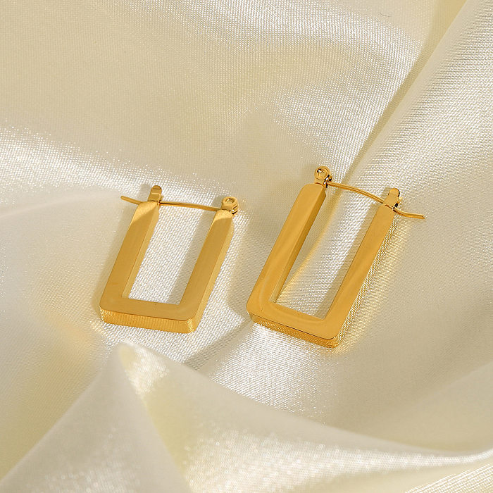 Simple Gold Plating Stainless Steel  Square Large Hoop Earrings