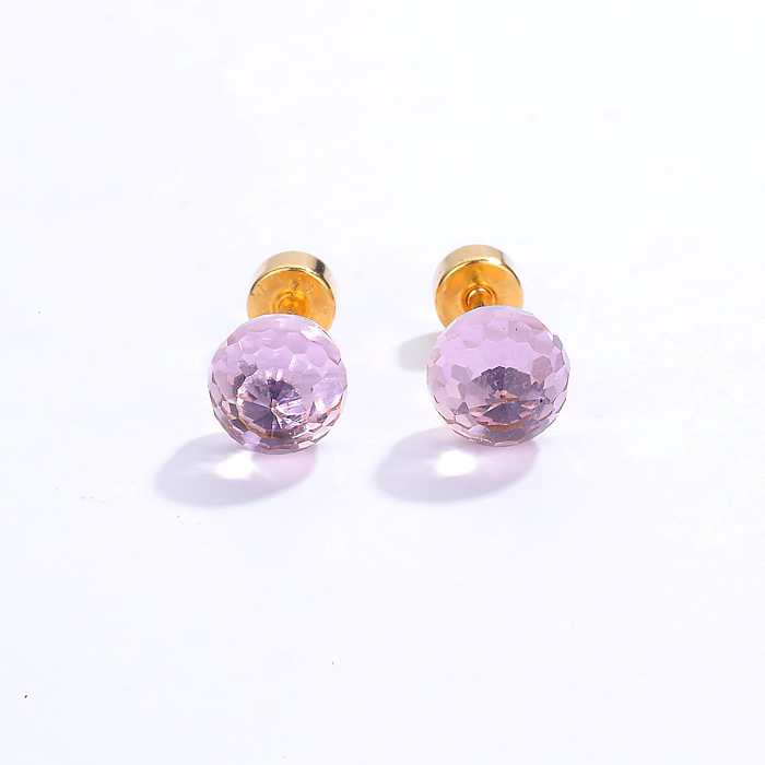 Fashion Round Stainless Steel  Ear Studs Gold Plated Zircon Stainless Steel  Earrings 1 Pair