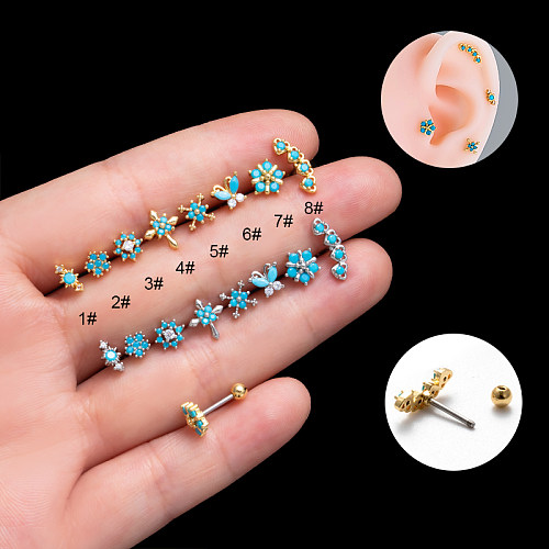 1 Piece Vintage Style French Style Simple Style Flower Butterfly Snowflake Plating Inlay Stainless Steel  Zircon 18K Gold Plated Cartilage Earrings