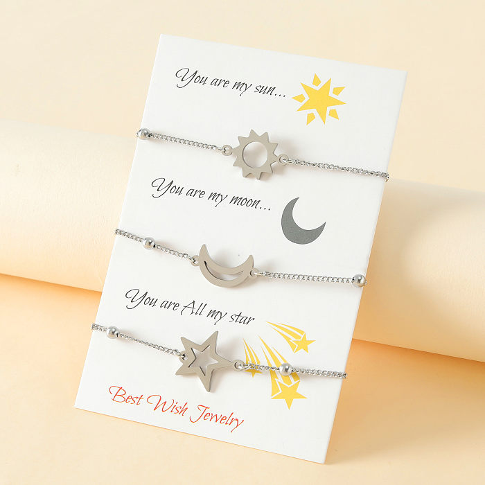 Elegante, romantische, schlichte Sonnen-, Stern- und Mond-Strickarmbänder aus Edelstahl