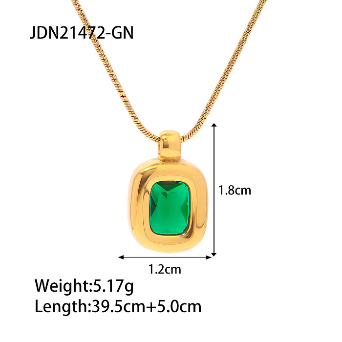 Fashion Rectangle Stainless Steel  Inlay Zircon Pendant Necklace 1 Piece
