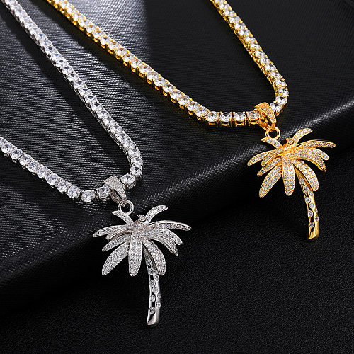 Casual Coconut Tree Stainless Steel  Copper Artificial Gemstones Pendant Necklace In Bulk