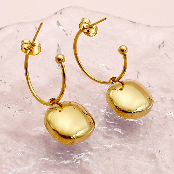 Pendientes colgantes chapados en oro y circonita de acero inoxidable con incrustaciones de pulido cuadrado dulce elegante para mujer 1 par