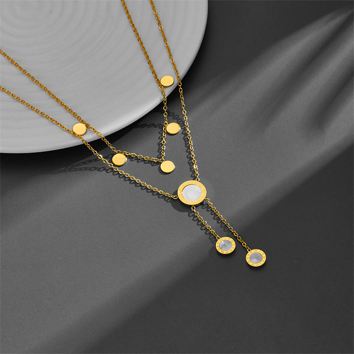 Casual Round Stainless Steel Plating Pendant Necklace
