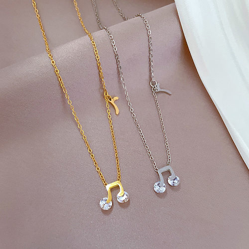 Cartoon Style Notes Stainless Steel Plating Inlay Artificial Gemstones Gold Plated Pendant Necklace