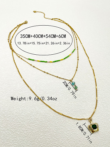 IG Style Modern Style Crown Stainless Steel  Beaded Plating Inlay Artificial Diamond Gold Plated Layered Necklaces