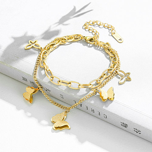 Mode kreative neue doppelschichtige Schmetterling Persönlichkeit Titan Stahl Armband