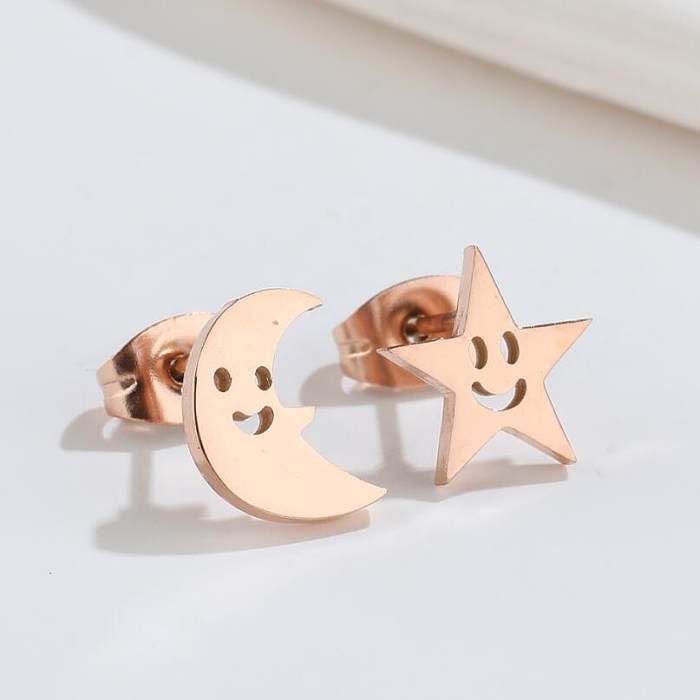 1 paire de clous d'oreilles en acier inoxydable, Style Simple, étoile et lune