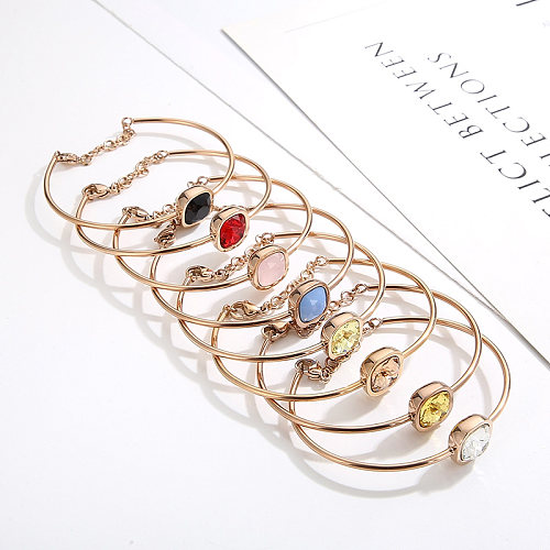 Bracelets plaqués or 18 carats, Style rétro Simple, carré en titane et acier, incrustation de pierres précieuses en verre