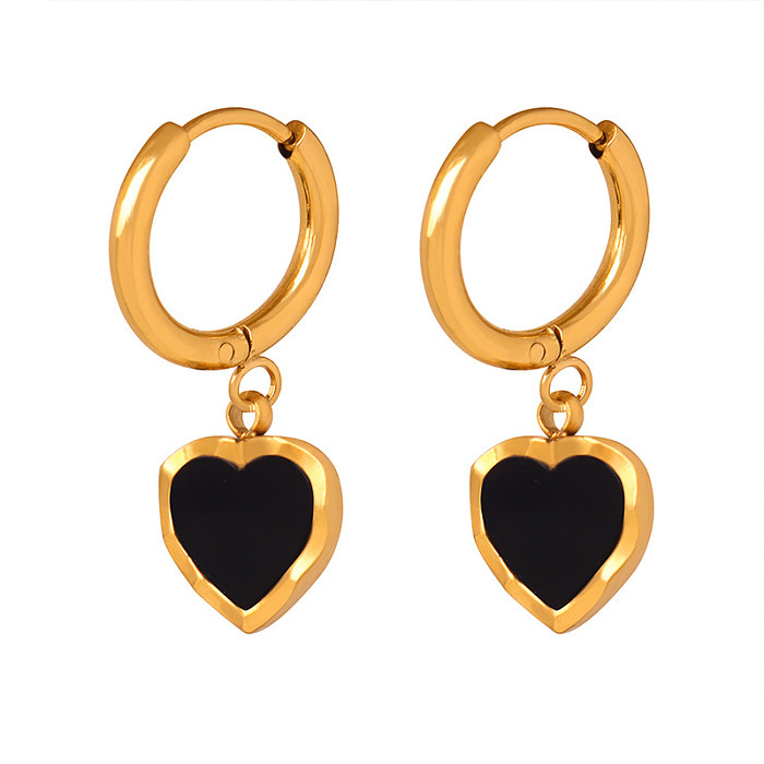 1 paire de boucles d'oreilles pendantes en acier inoxydable plaqué or 18 carats, Style français rétro, en forme de cœur, plaqué émail