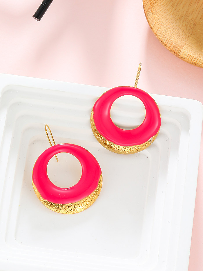 1 Pair Vintage Style Circle Color Block Enamel Plating Stainless Steel  18K Gold Plated Ear Studs