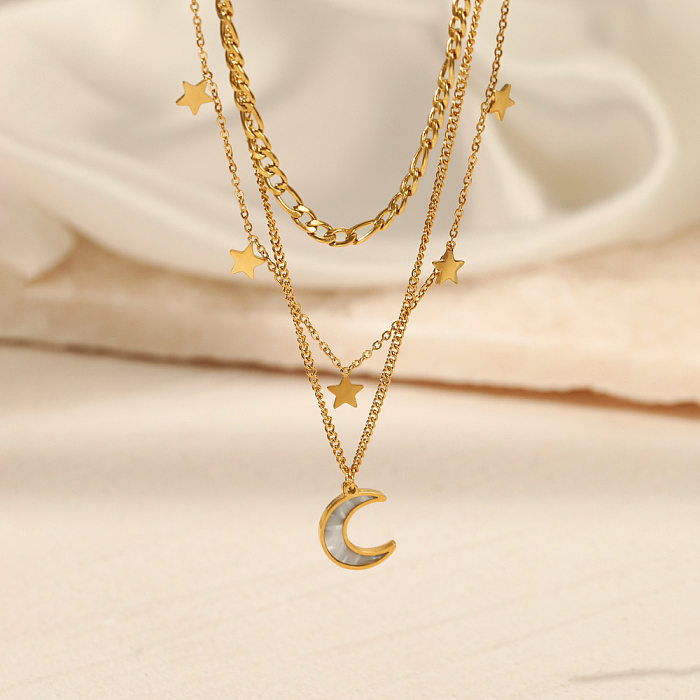 Fashion Star Moon Stainless Steel  Stainless Steel Plating Pendant Necklace 1 Piece