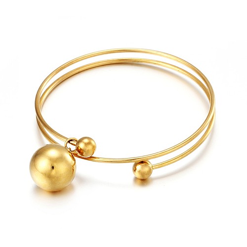 Adorno de rueda de tarjeta Nueva moda Pulsera de doble anillo personalizada de acero inoxidable para mujer Entrega de una sola pieza en oro galvanizado