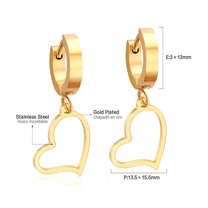 Boucles d'oreilles pendantes en acier inoxydable, Triangle rond en forme de cœur, strass, 1 paire