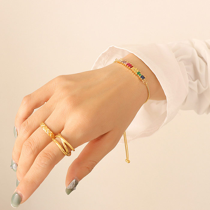 Neutrales, minimalistisches Zirkon-Armband, vergoldete Kette aus Titanstahl
