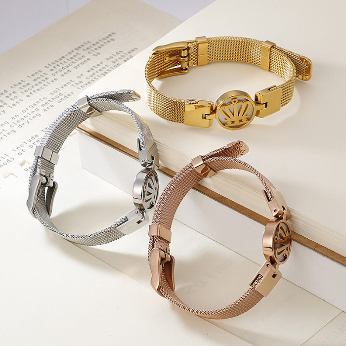 Bracelet couronne en maille rétro en acier inoxydable, vente en gros de bijoux