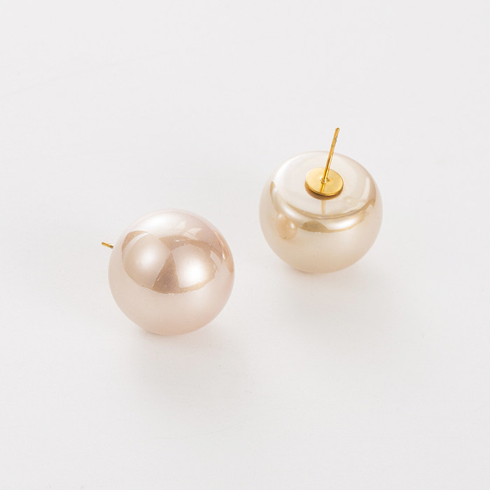 1 Pair Simple Style Round Stainless Steel  Plating Inlay Pearl Ear Studs