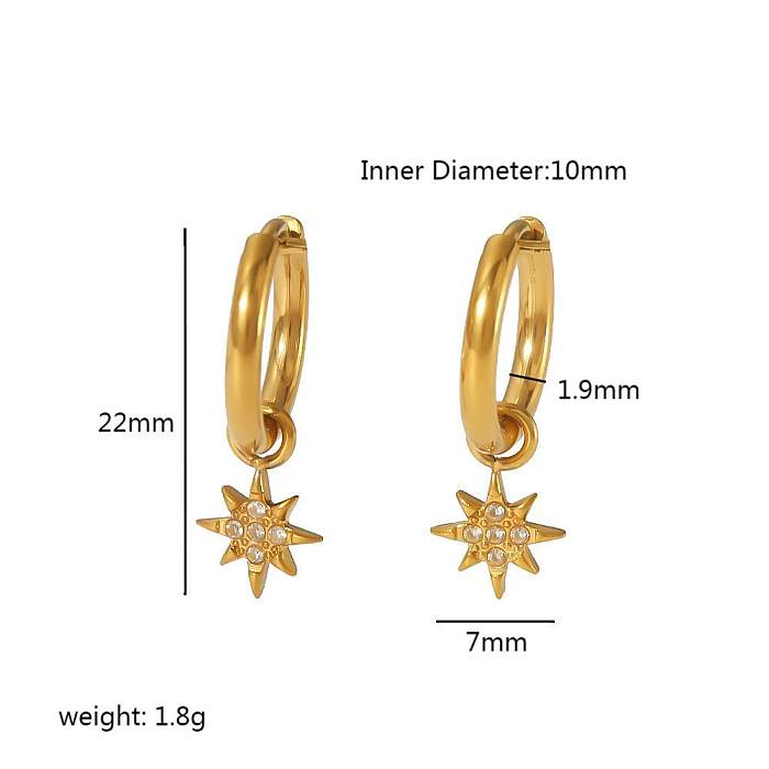 1 par streetwear hexagrama formato de coração olho polimento chapeamento incrustação de aço inoxidável zircão 18k brincos banhados a ouro