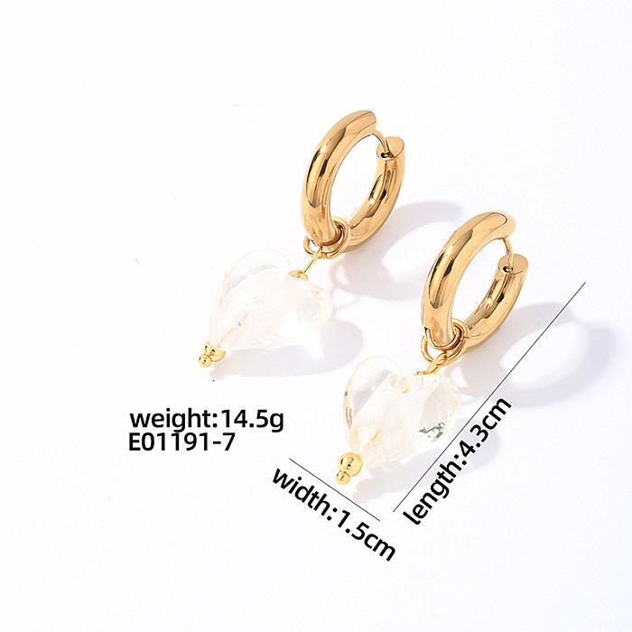 1 Pair Simple Style Heart Shape Plating Stainless Steel  Natural Stone Gold Plated Drop Earrings