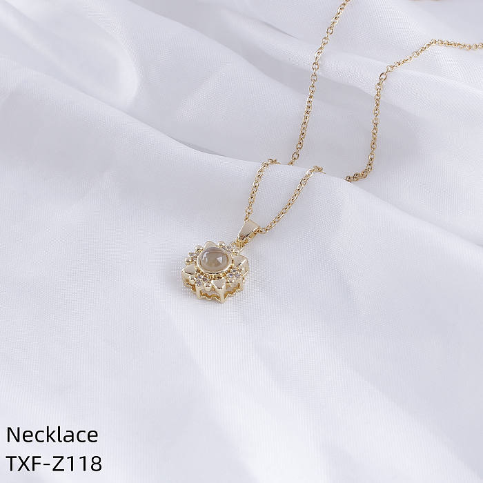 Romantic Simple Style Heart Shape Wings Deer Stainless Steel  Plating Hollow Out Inlay Zircon Gold Plated Necklace