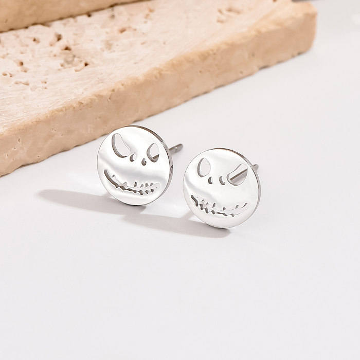 1 par engraçado estilo simples halloween padrão careta oco para fora brincos de aço inoxidável