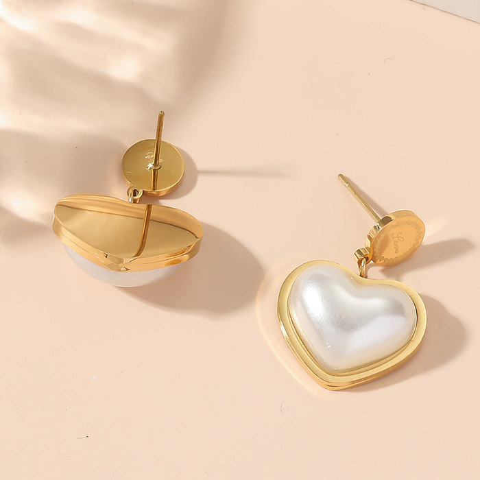 1 Paar lässige, schlichte Herzform-Ohrringe mit Edelstahlbeschichtung und Acryl-18-Karat-Vergoldung