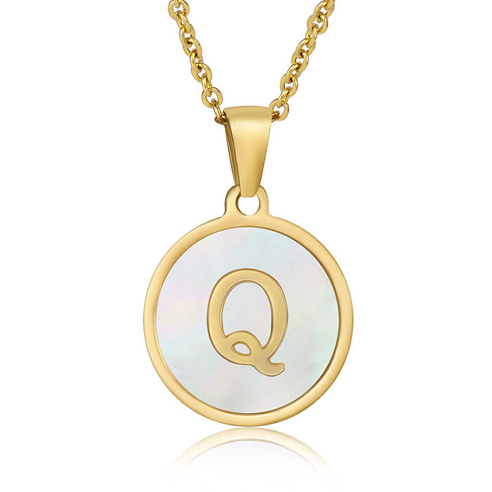 Simple Style Round Letter Stainless Steel  Pendant Necklace Gold Plated Shell Stainless Steel  Necklaces