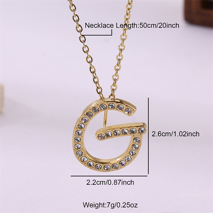 Simple Style Streetwear Letter Stainless Steel  Plating Inlay Zircon Gold Plated Pendant Necklace