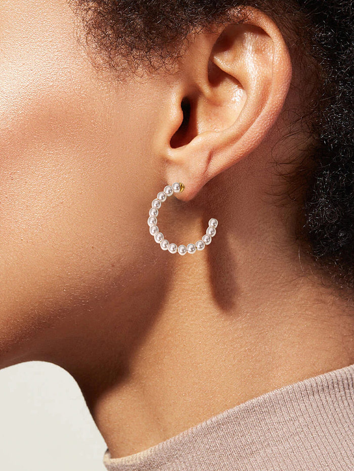 Boucles d'oreilles créoles en forme de C en acier inoxydable en or 18 carats à la mode