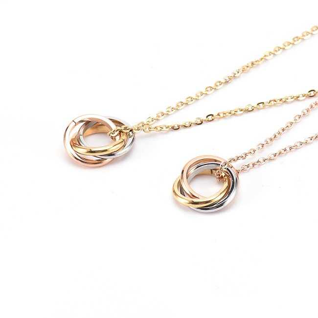 Simple Style Round Stainless Steel Pendant Necklace