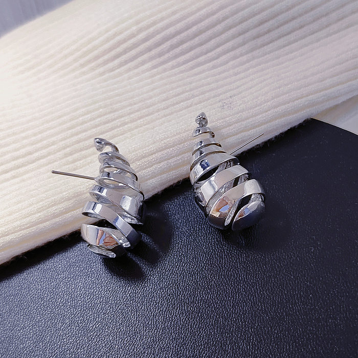 1 par de brincos de orelha em aço inoxidável com listras em espiral streetwear