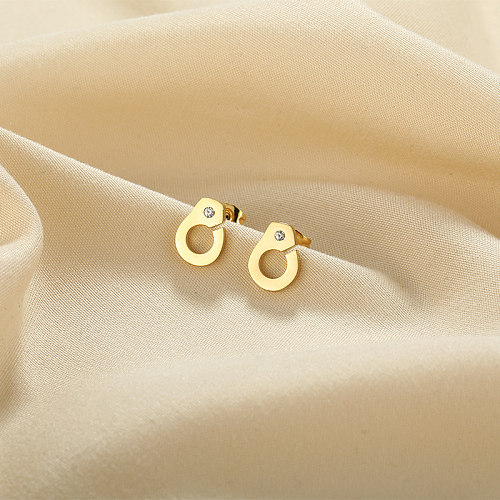 1 paire de clous d'oreilles plaqués or 18 carats, Style Simple, incrustation de placage de couleur unie en acier inoxydable et Zircon