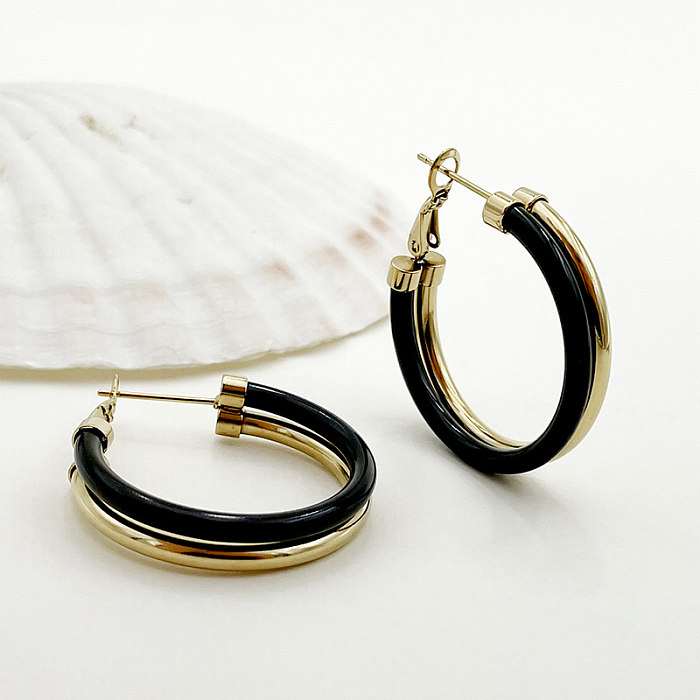 1 Pair Exaggerated Punk Commute Circle Color Block Layered Plating Stainless Steel  Gold Plated Hoop Earrings